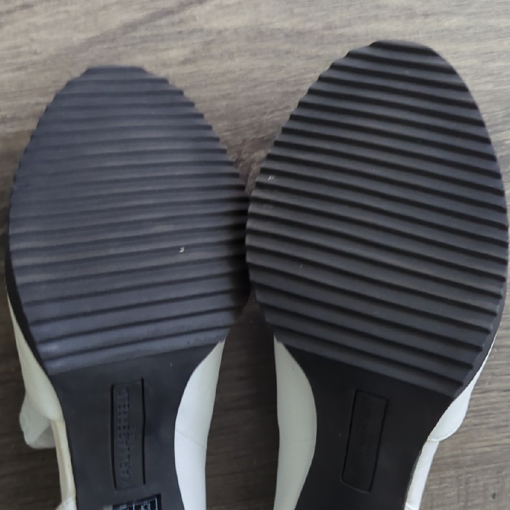 Karl Lagerfeld Cream Peep Toe Heels - Picture 14 of 16